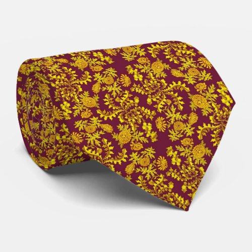 Gold Baroque Floral Print Tie