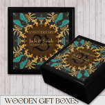 Gold Baroque Lace Wedding Anniversary Gift Box<br><div class="desc">Baroque, Arabesque inspired design in sparkly effect teal and gold, on black - Exquisite and elegant custom Wedding, Anniversary or engagement present. Personalize with names, anniversary date and monogram or numbers - made into a wonderful wooden gift box to keep trinkets, jewellery box for your special keepsakes. Makes a wonderful...</div>
