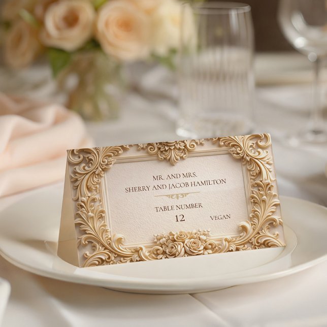 Gold Baroque Monogram Frame Ivory Place Card (Gold Baroque Monogram Frame Ivory Place Card)