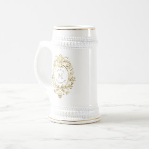 Gold Baroque Monogram Groomsmen Beer Stein