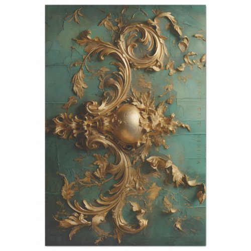 Gold baroque ornament turquoise green vintage tissue paper