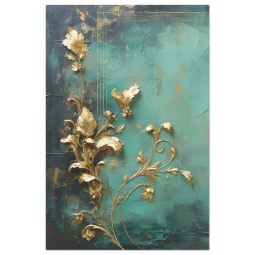 Gold baroque ornament turquoise green vintage tissue paper