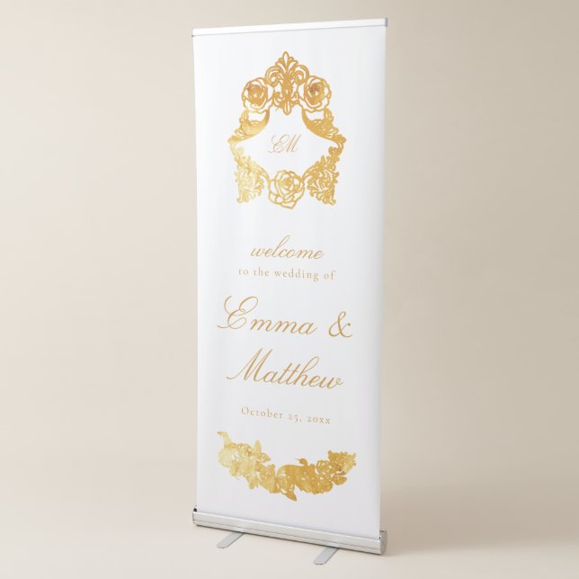 Gold Baroque Ornament Wedding Welcome Retractable Banner (3/4)