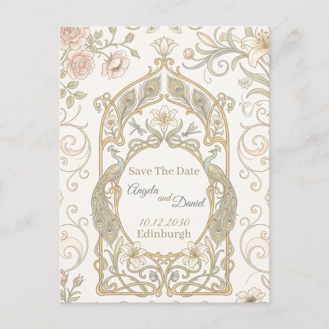Gold Baroque Save The Date Postcard (Front)