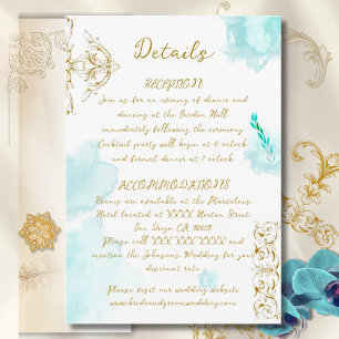 Gold Baroque Teal Vintage Calligraphy Wedding Enclosure Card