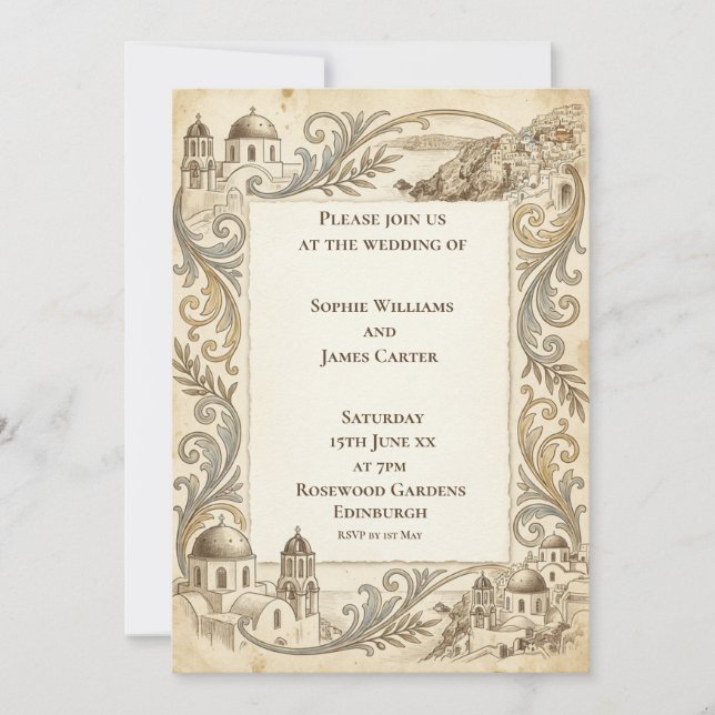 Gold Baroque Wedding Invitation (Front)