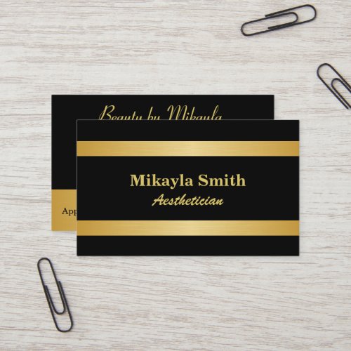 Gold Bars on Black Minimalist Beauty Business Card