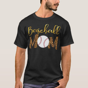 Gold baseball Mom Leopard Design Funny Mothers Day T-Shirt