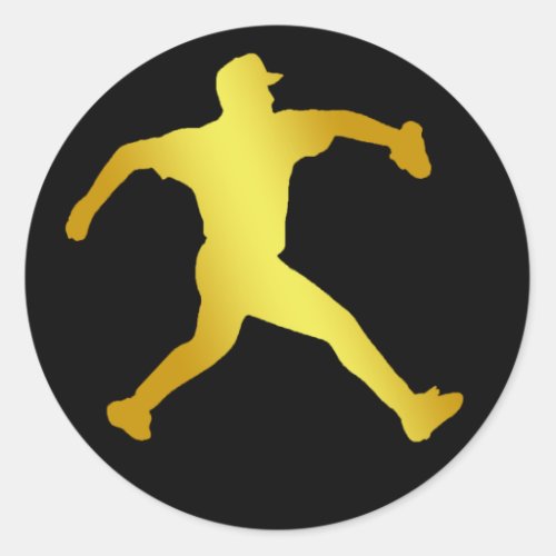 GOLD BASEBALL PITCHER CLASSIC ROUND STICKER