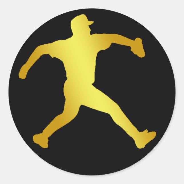 GOLD BASEBALL PITCHER CLASSIC ROUND STICKER (Front)