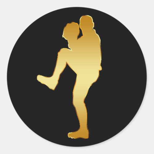 GOLD BASEBALL PLAYER CLASSIC ROUND STICKER