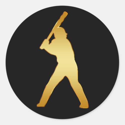 GOLD BASEBALL PLAYER CLASSIC ROUND STICKER