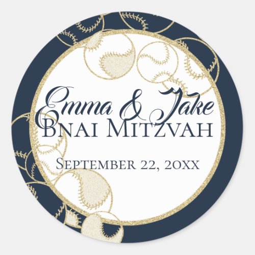 Gold Baseball Softball Sports Mitzvah Classic Round Sticker