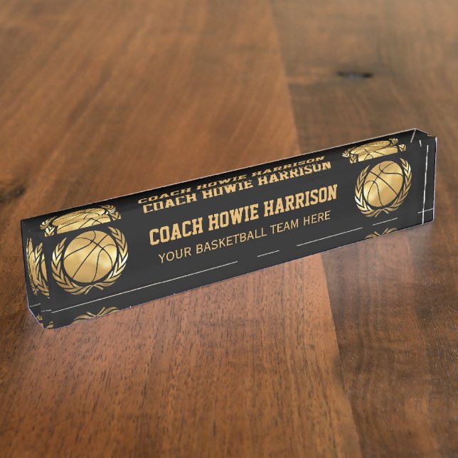 Gold Basketball Coach Name Plate (Side)