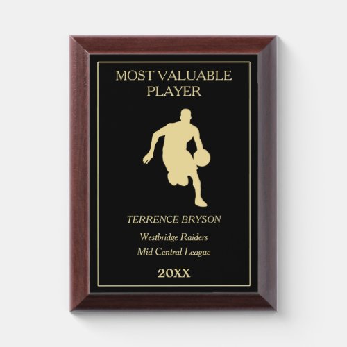 Gold Basketball Player Template MVP Award Plaque