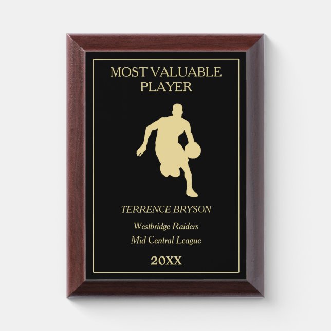 Gold Basketball Player Template MVP Award Plaque (Vertical)