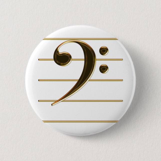 Gold Bass Clef Music Note Button (Front)