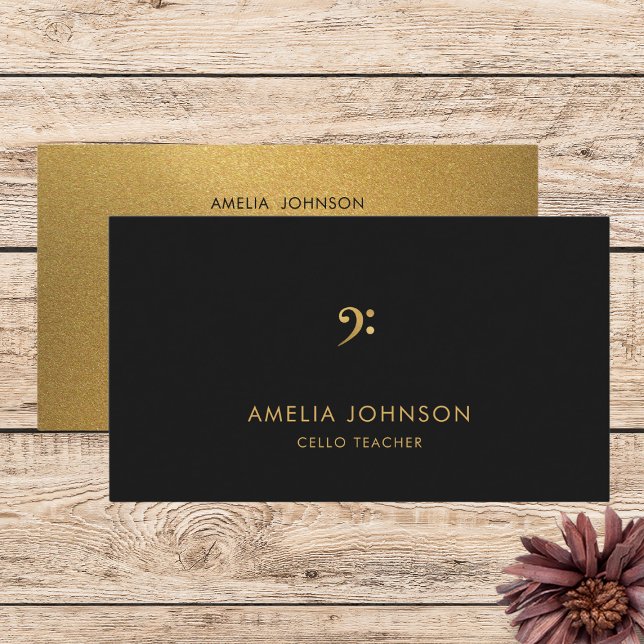 Gold Bass Clef Professional Music Teacher Business Card (Creator Uploaded)