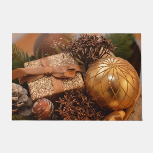 Gold Bauble and Christmas Present Doormat