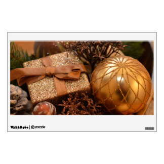 Gold Bauble and Christmas Present Wall Sticker