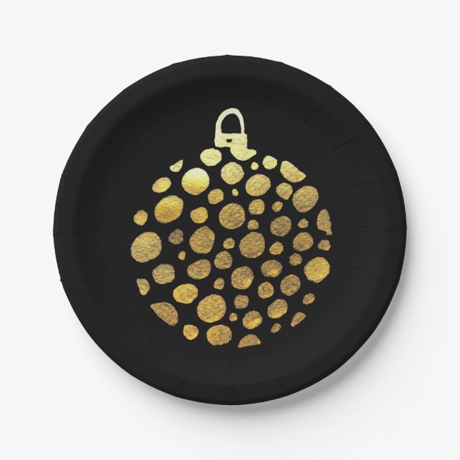 Gold bauble Christmas glam Paper Plates (Front)