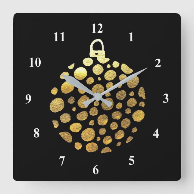 Gold bauble Christmas glam Square Wall Clock (Front)