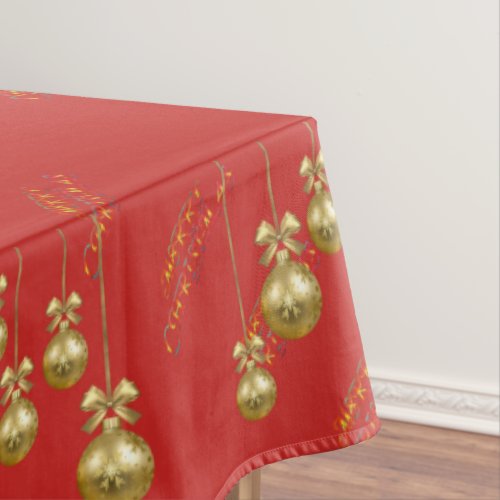 Gold Bauble Design Red Christmas Tablecloth