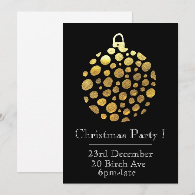 Gold bauble glam Christmas party invitation (Front/Back)