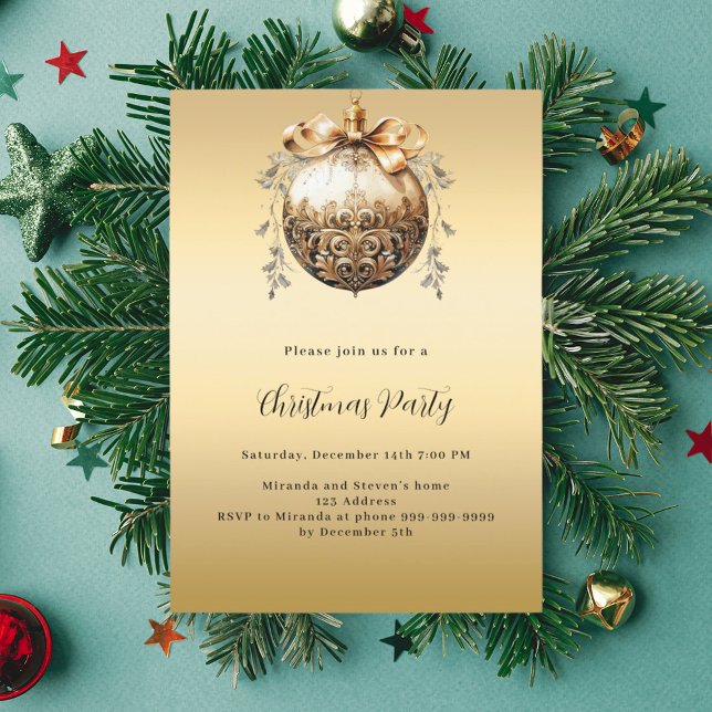 Gold bauble vintage Christmas Party Invitation (Creator Uploaded)