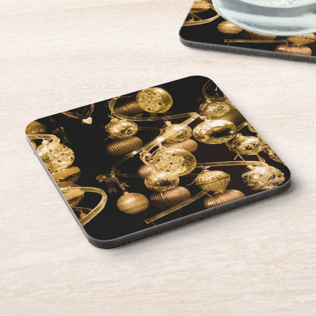 Gold Baubles and Spiral Pattern Beverage Coaster (Left Side)