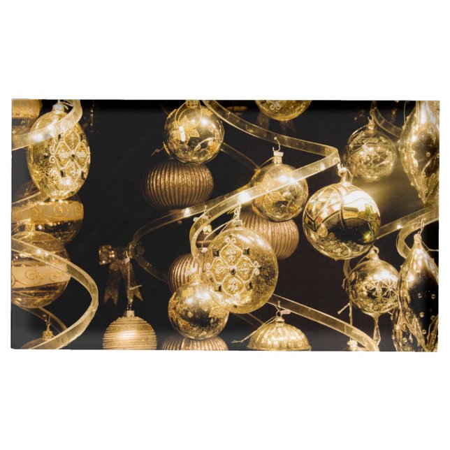 Gold Baubles and Spiral Pattern Place Card Holder (Front)