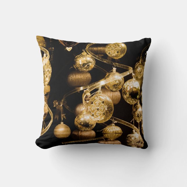 Gold Baubles and Spiral Pattern Throw Pillow (Front)