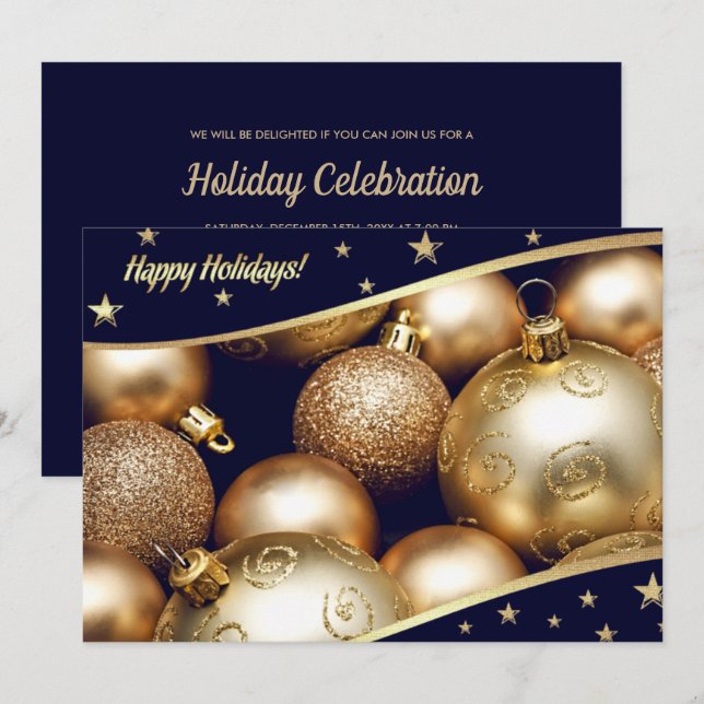 Gold Baubles Christmas Holiday Party  Invitation (Front/Back)