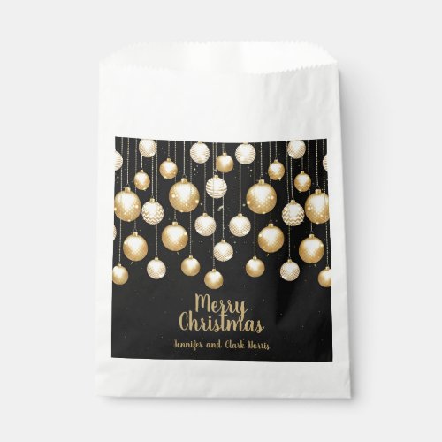 Gold Baubles Christmas Ornaments on Black Favor Bag