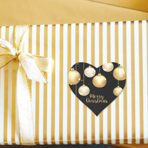 Gold Baubles Christmas Ornaments on Black Heart Sticker