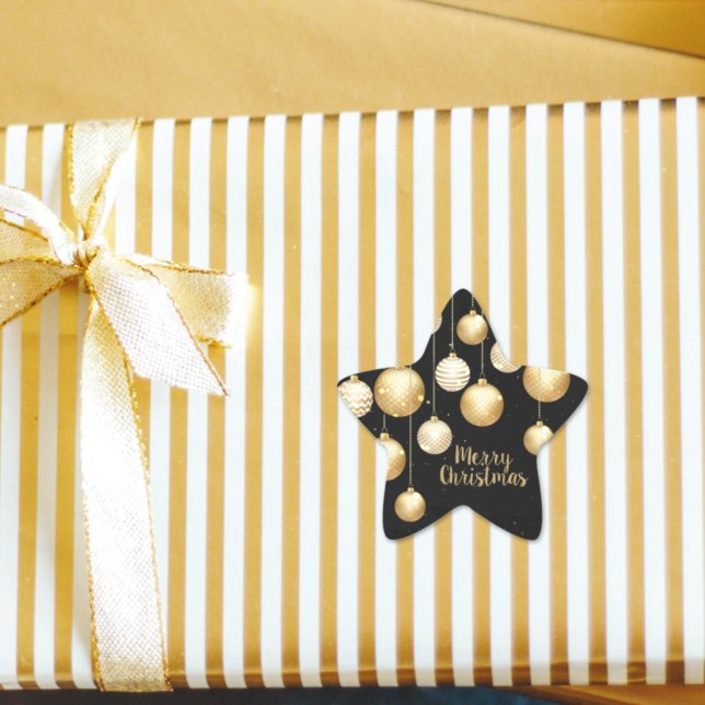 Gold Baubles Christmas Ornaments on Black Star Sticker (Creator Uploaded)