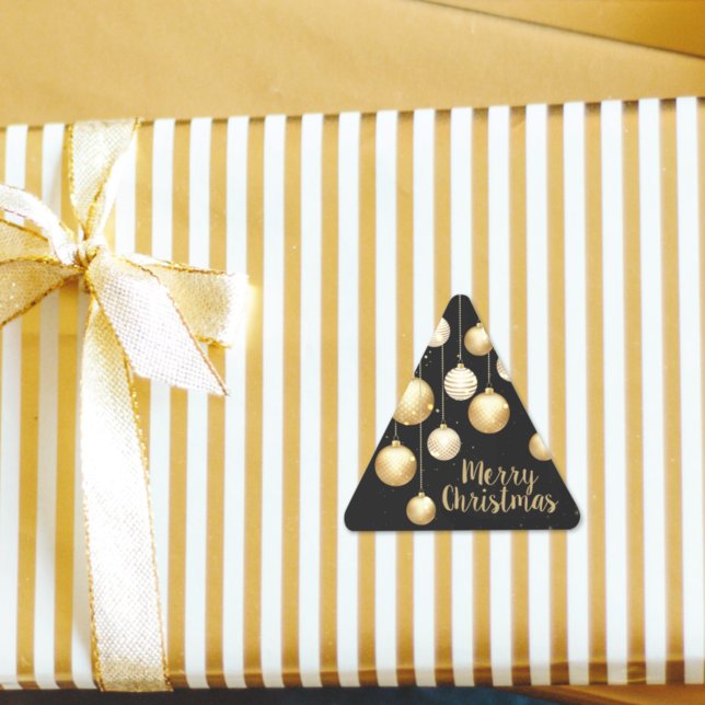 Gold Baubles Christmas Ornaments on Black Triangle Sticker (Creator Uploaded)