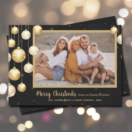 Gold Baubles Christmas Photo Holiday Card