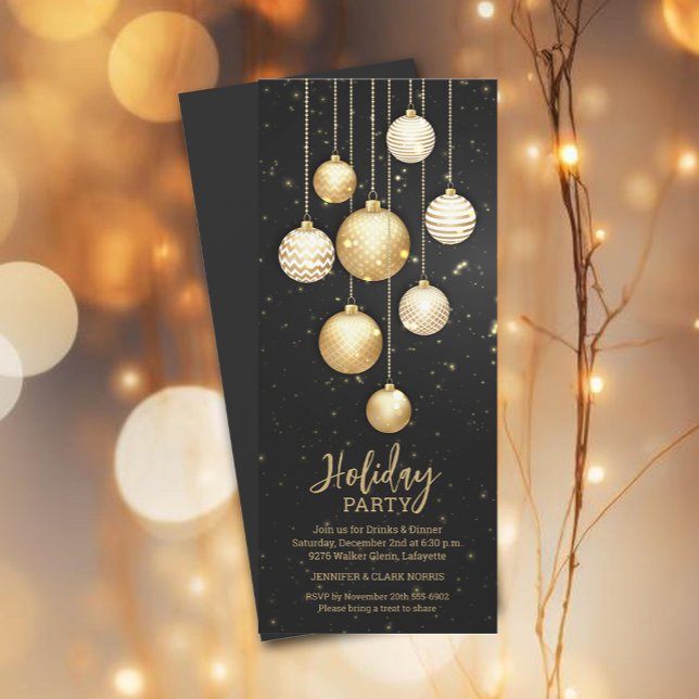 Gold Baubles Christmas Tree Ornaments Invitation (Creator Uploaded)