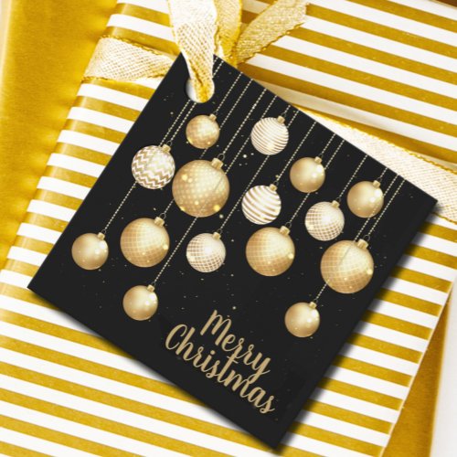 Gold Baubles Christmas Tree Ornaments on Black Favor Tags