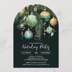 Gold Baubles Christmas Tree Party Invitation