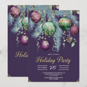 Gold Baubles Christmas Tree Party Invitation