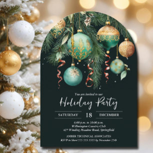Gold Baubles Christmas Tree Party Invitation