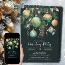 Gold Baubles Christmas Tree Party Invitation