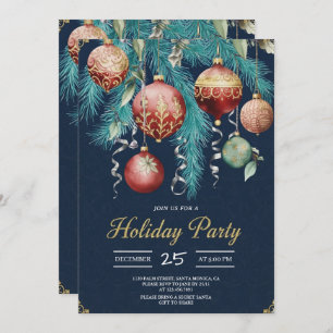 Gold Baubles Christmas Tree Party Invitation