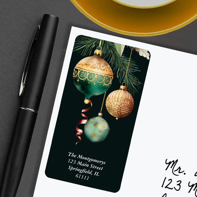 Gold Baubles Christmas Tree Return Address Label (Gold Baubles Christmas Tree Return Address Labels)