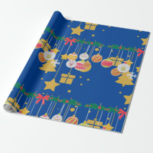 Gold Baubles & Green Garland Matte Wrapping Paper