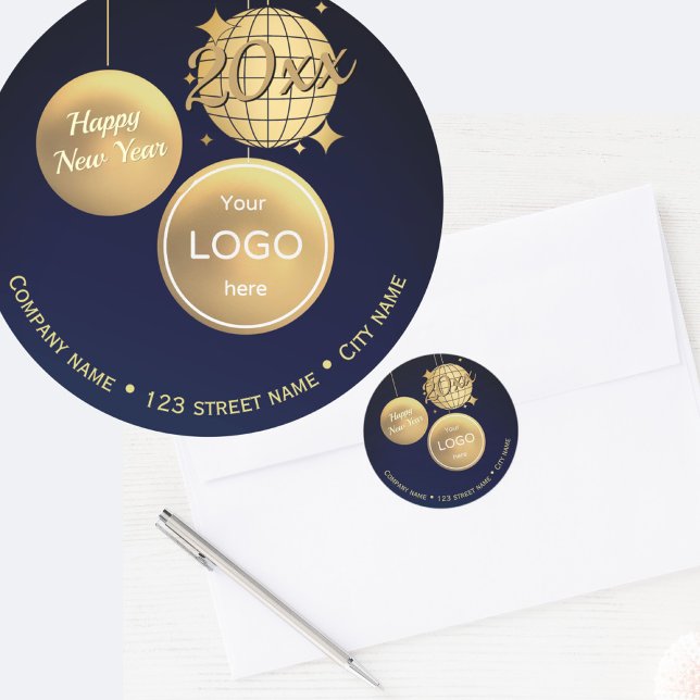 Gold Baubles New Year Logo address return sticker (Creator Uploaded)