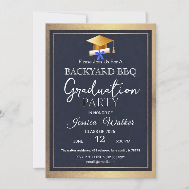Gold  BBQ Graduation Party Invitation (Front)