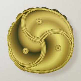 Gold BDSM triskelion, fetish sign, symbol Round Pillow